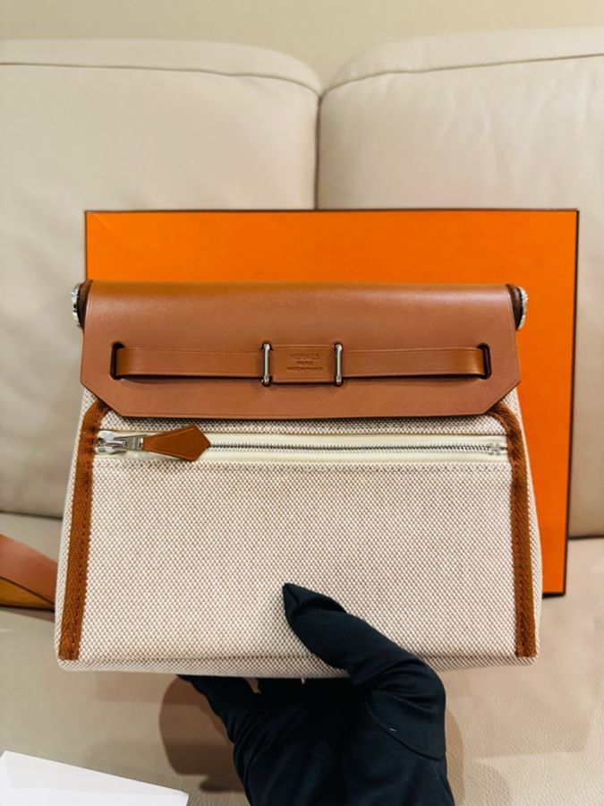 Hermes 愛馬仕 mini Herbag/金棕銀釦/全新閒置美品-5