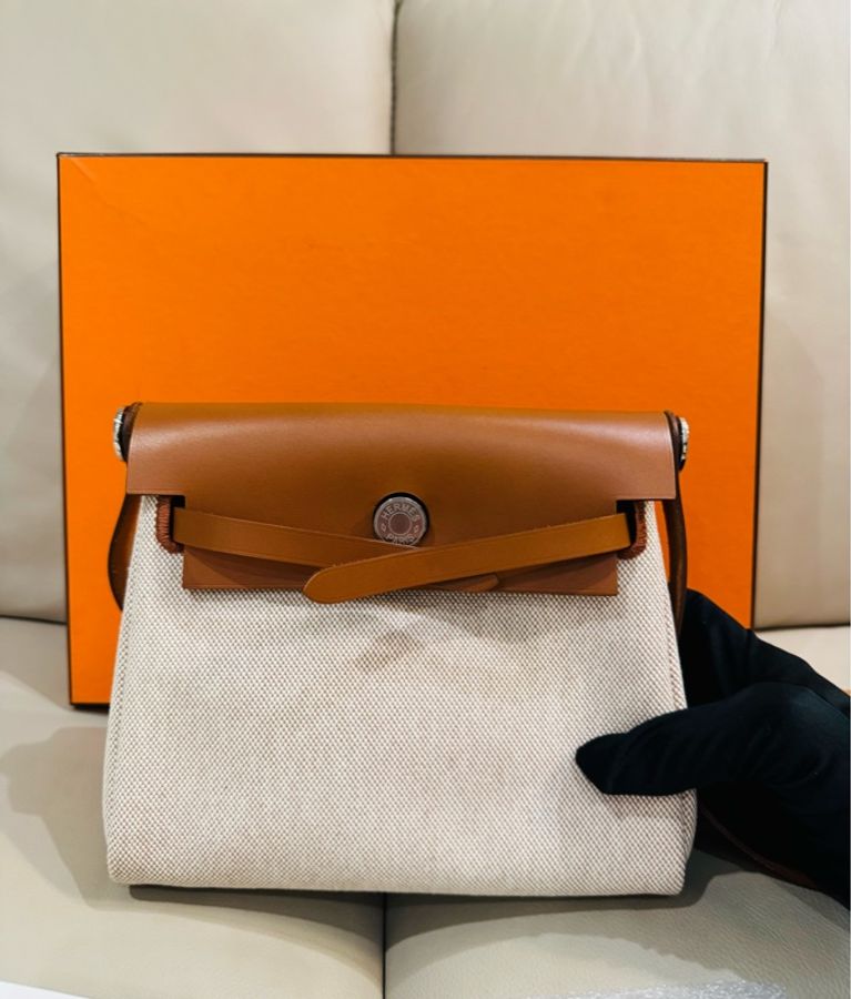 Hermes 愛馬仕 mini Herbag/金棕銀釦/全新閒置美品-7