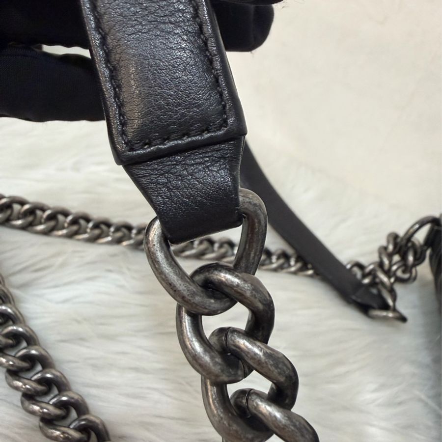 CHANEL A67086 COCO BOY 25 黑色 牛皮 菱格紋 銀鍊 斜背包肩背包男孩包口蓋包-43