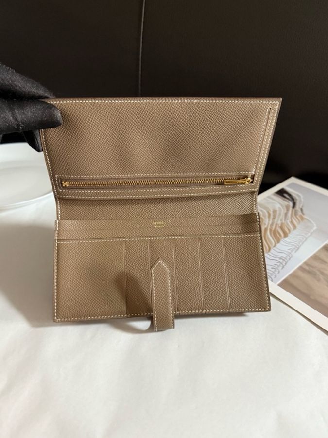 Hermes愛馬仕 大象灰金扣Bearn長款錢包 Epsom牛皮D刻-5