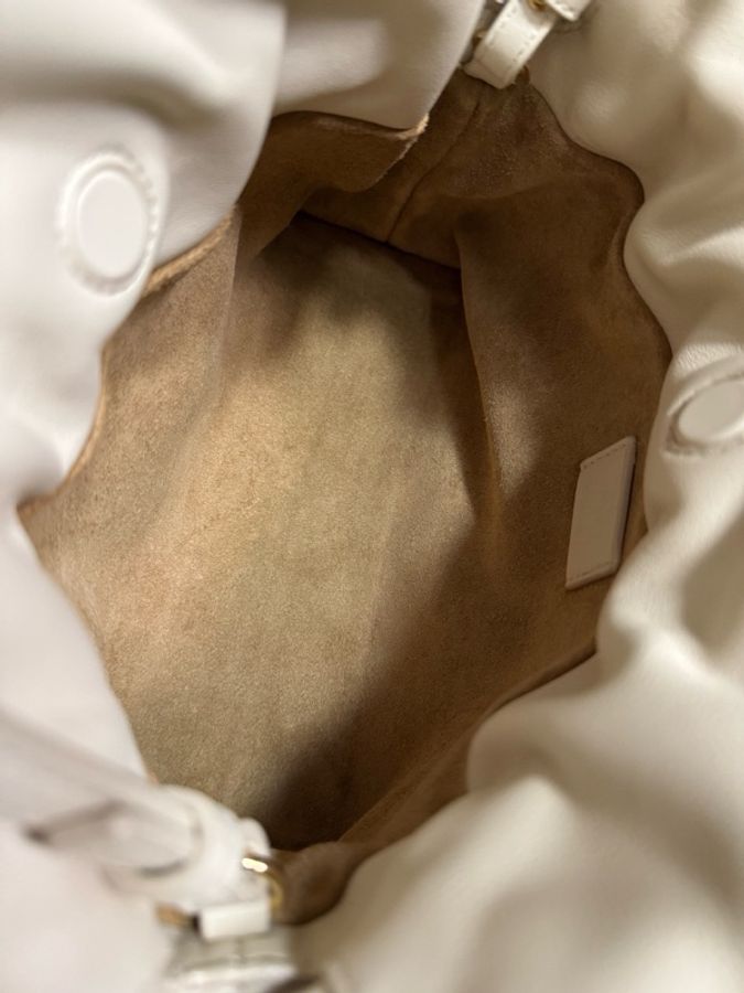 99新 LOEWE羅意威 白色牛皮Flamenco福袋單肩斜挎包手拿包 米白色 有肩帶-6