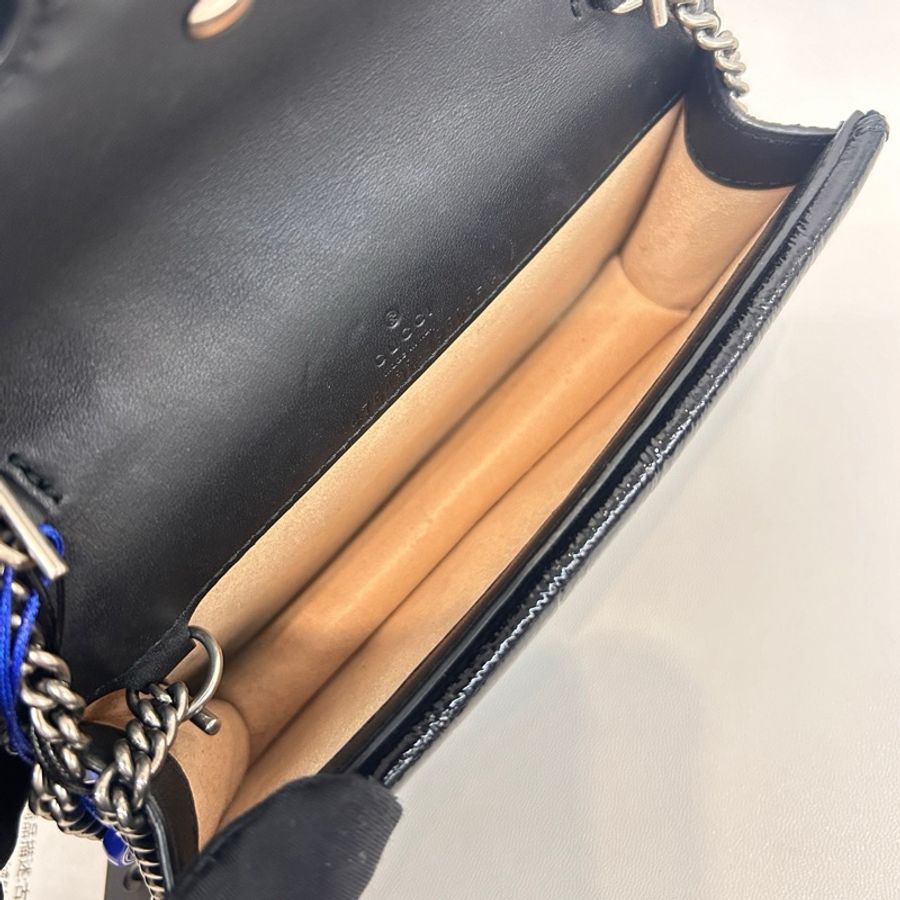 98新❤️Gucci/古馳絲絨深藍色酒神mini迷你鏈條斜挎包16.5㎝。-8
