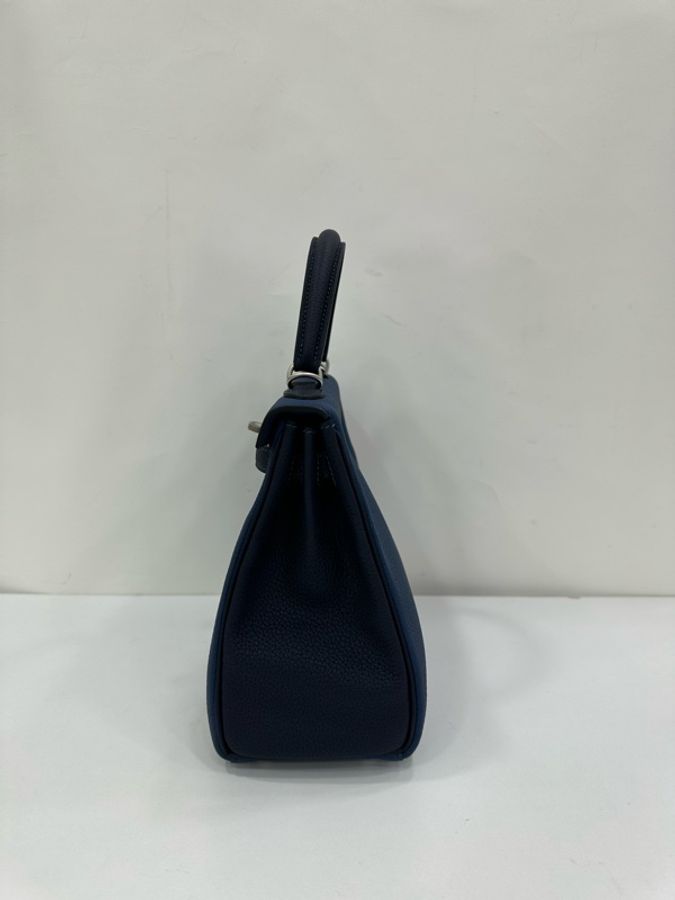Hermes 愛馬仕 kelly 25 普魯士藍色拼午夜藍 togo皮 磨砂銀扣 閒置 Z刻-4