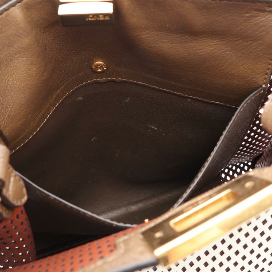 FENDI Peekaboo X-Lite 中型鏤空手提包 8BN310 白色皮革 二手-4