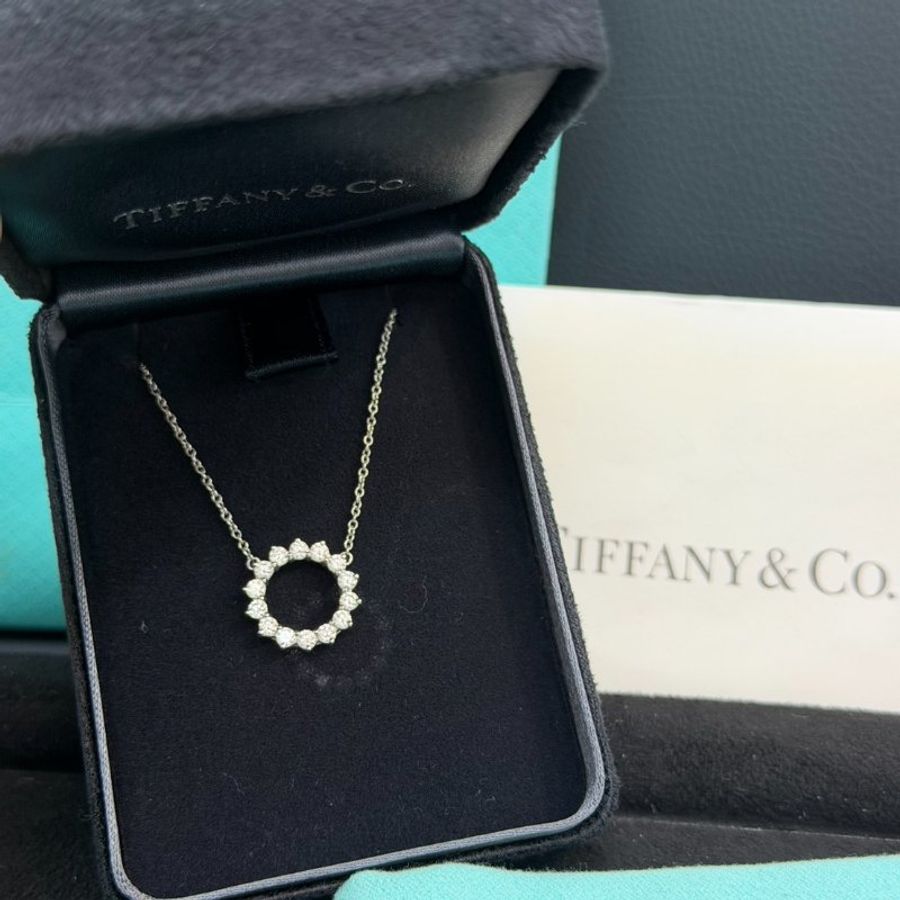 💎Han's house精品服飾💎tiffany & co 蒂芙尼太陽花水鑽項鍊 白金項鍊-1