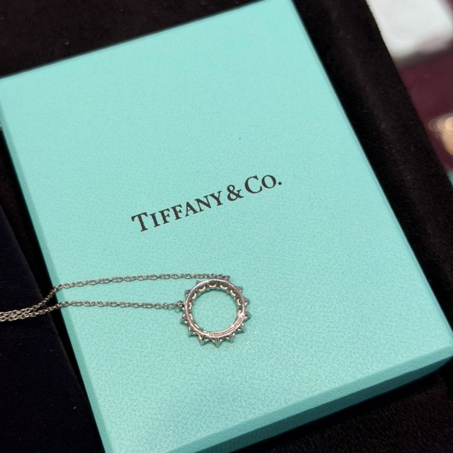 💎Han's house精品服飾💎tiffany & co 蒂芙尼太陽花水鑽項鍊 白金項鍊-6