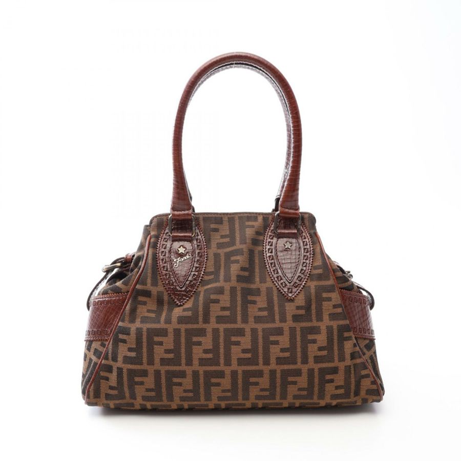 FENDI Ethnico Zucca 手袋 帆布皮革 棕色 二手 女式-0