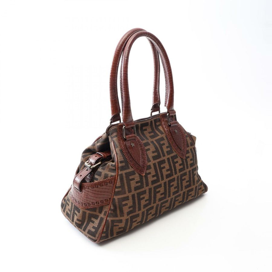 FENDI Ethnico Zucca 手袋 帆布皮革 棕色 二手 女式-1
