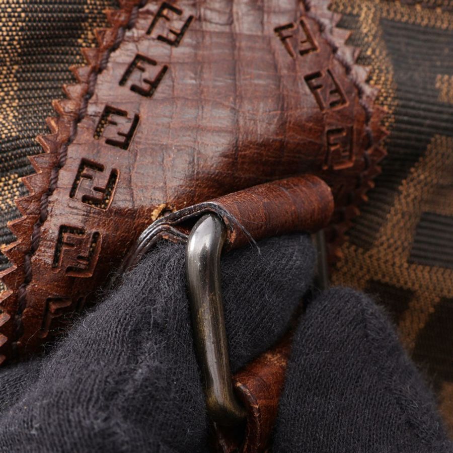 FENDI Ethnico Zucca 手袋 帆布皮革 棕色 二手 女式-9