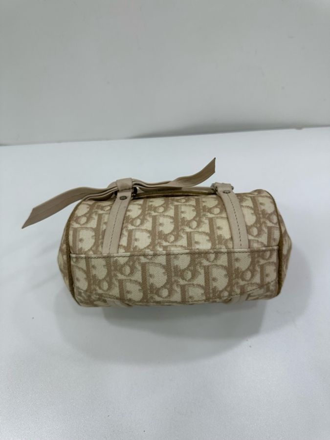 Dior迪奧燕麥老花白色絲絨蝴蝶結mini迷你手提包鏈條中古包包vintage 棕色翻蓋包-3