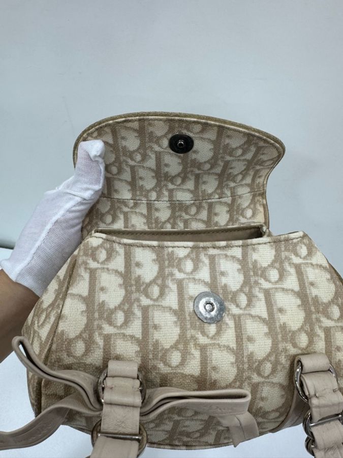 Dior迪奧燕麥老花白色絲絨蝴蝶結mini迷你手提包鏈條中古包包vintage 棕色翻蓋包-7