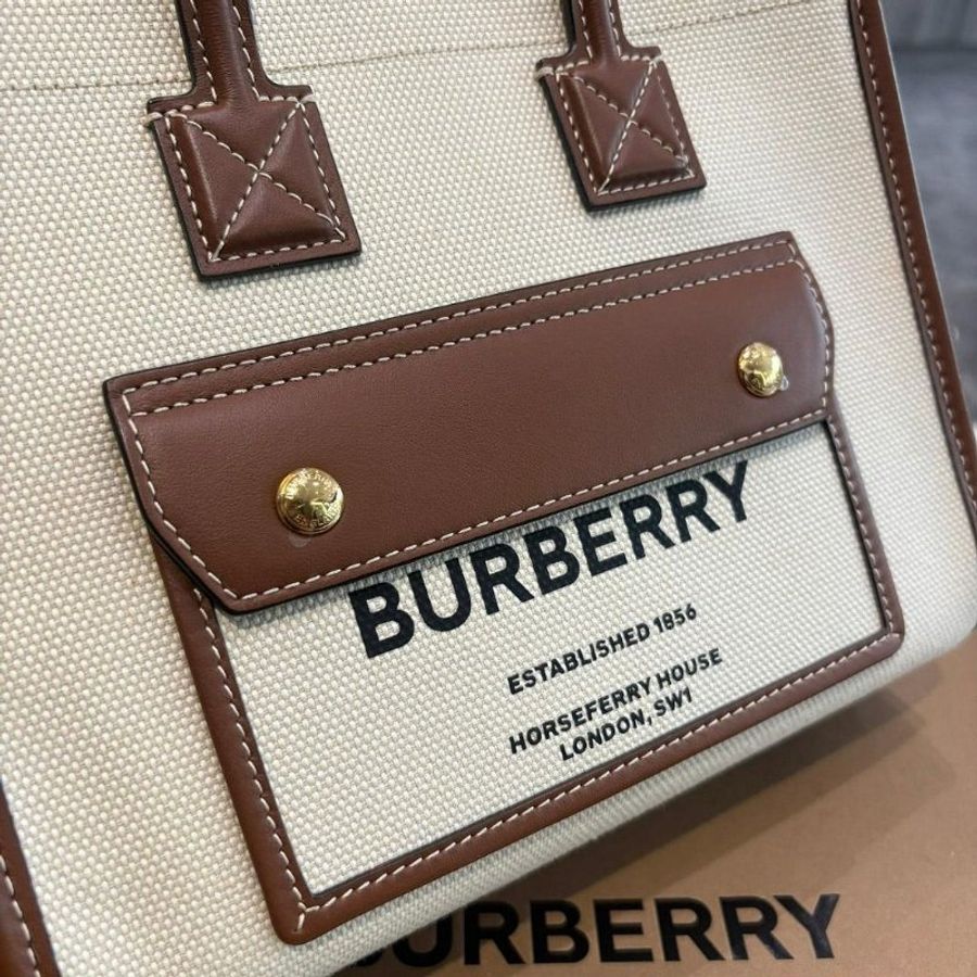 BURBERRY Mini Frey 字母帆布拼皮革兩用托特包-2
