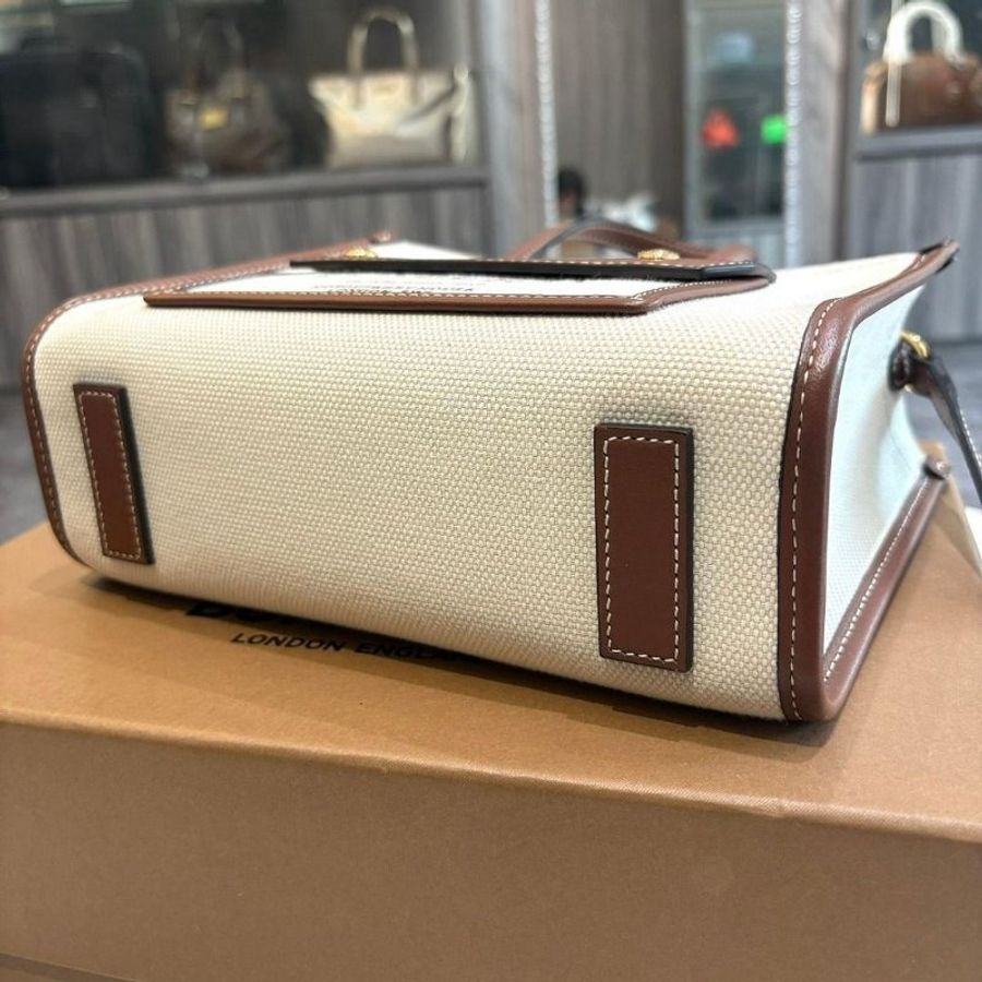 BURBERRY Mini Frey 字母帆布拼皮革兩用托特包-4