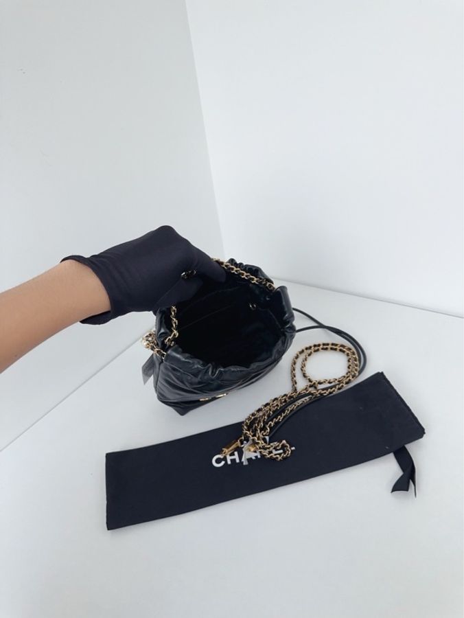 Chanel 香奈兒🖤 24a限量特別款⭐️黑金mini Bag珍珠鏈迷你垃圾袋🩷 牛皮 99新✨芯片款💕-7