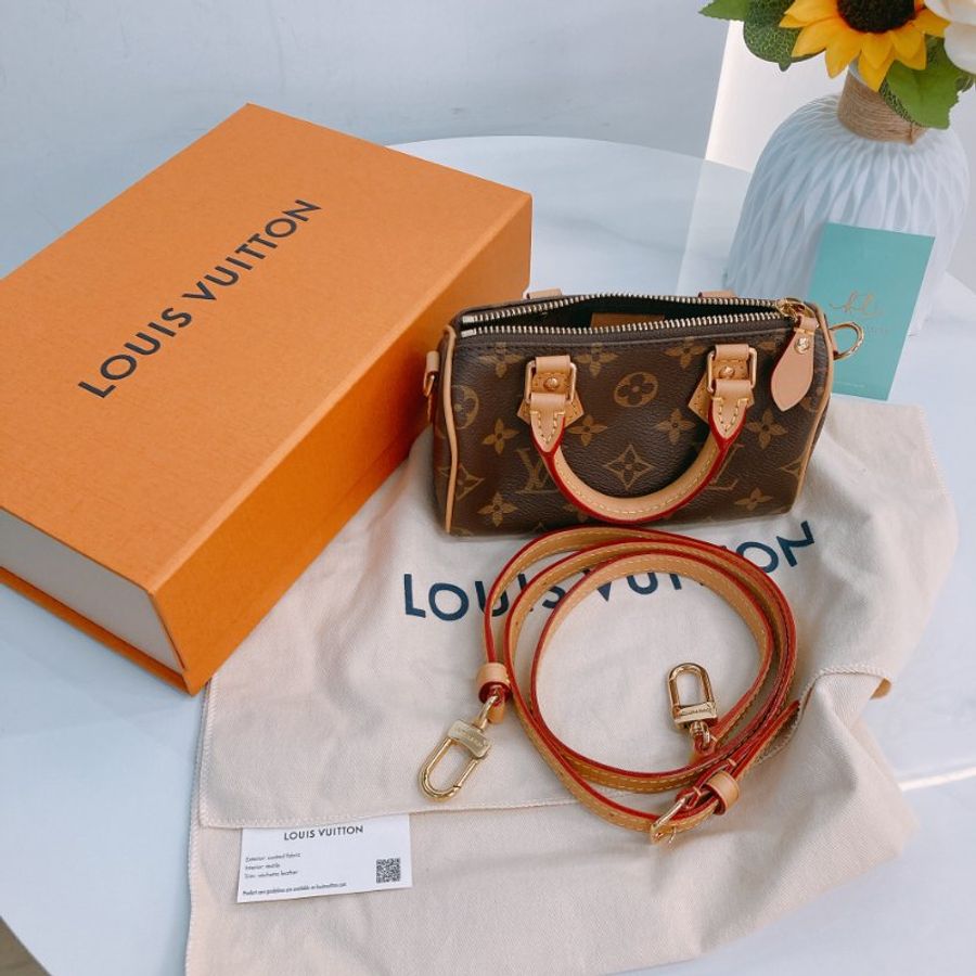 MS0767 Louis Vuitton 路易威登 枕頭包 迷你 帆布塗層 經典老花紋 金扣 Speedy Nano Canvas Monogram x GHW-23