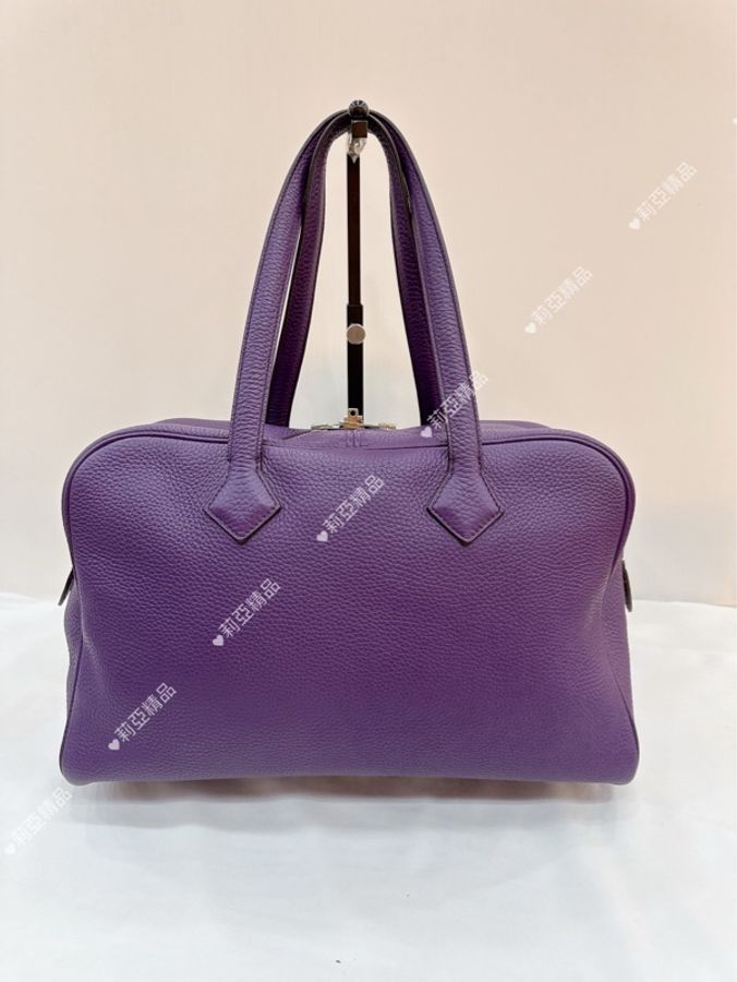 莉亞精品♡ Hermes Victoria35 黑加侖色 手提包二手美包-3