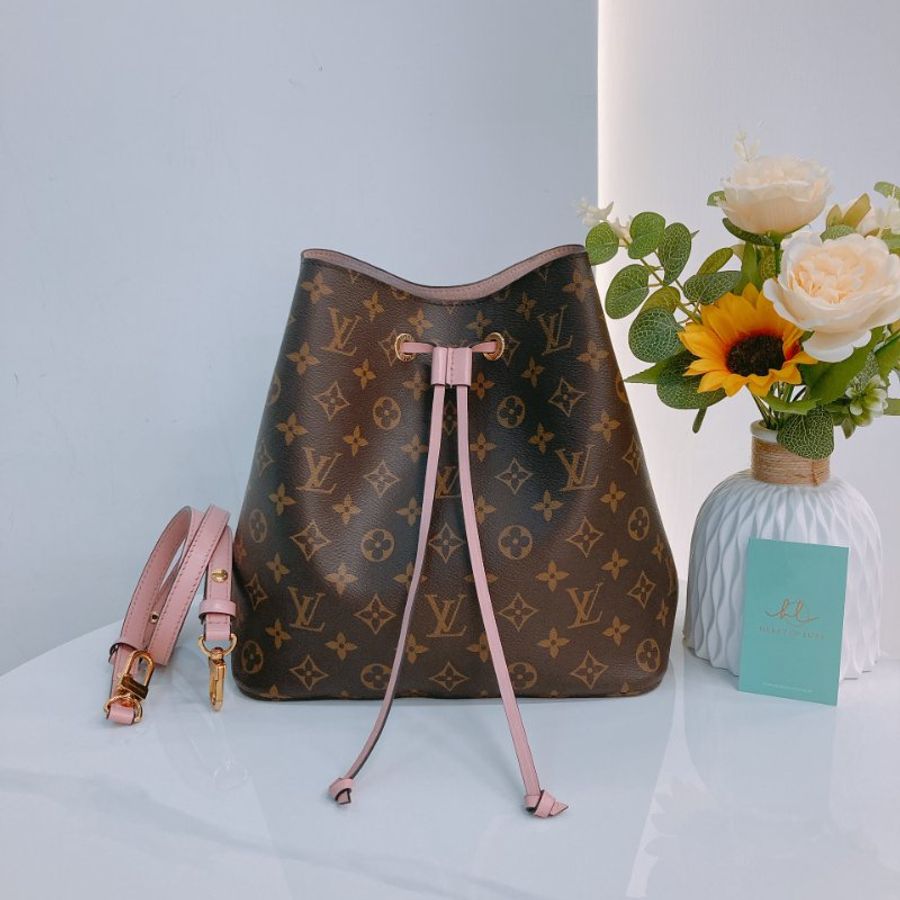 TW4882 Louis Vuitton 路易威登 水桶 粉色 經典老花紋 帆布塗層 Neo Noe MM Bucket Bag Pink Monogram Canvas-0