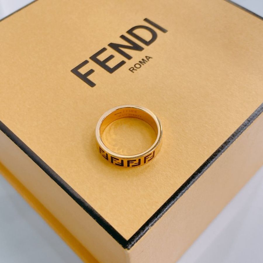 MS0751 Fendi 芬迪 經典老花紋 介指 54圈/中號 黑金色 Forever Fendi Ring Size M Black x GHW-2