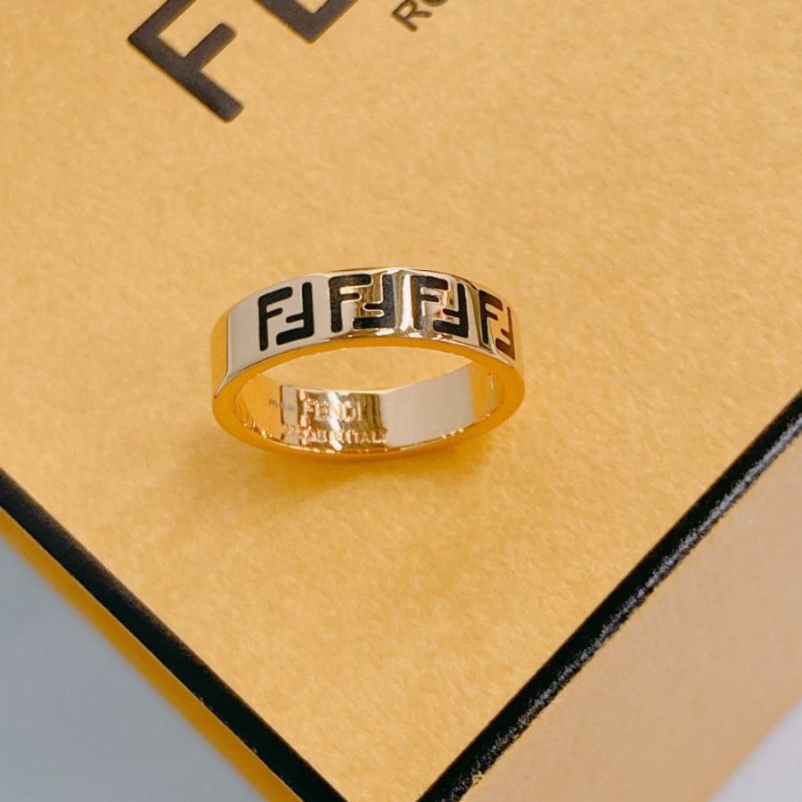MS0751 Fendi 芬迪 經典老花紋 介指 54圈/中號 黑金色 Forever Fendi Ring Size M Black x GHW-4