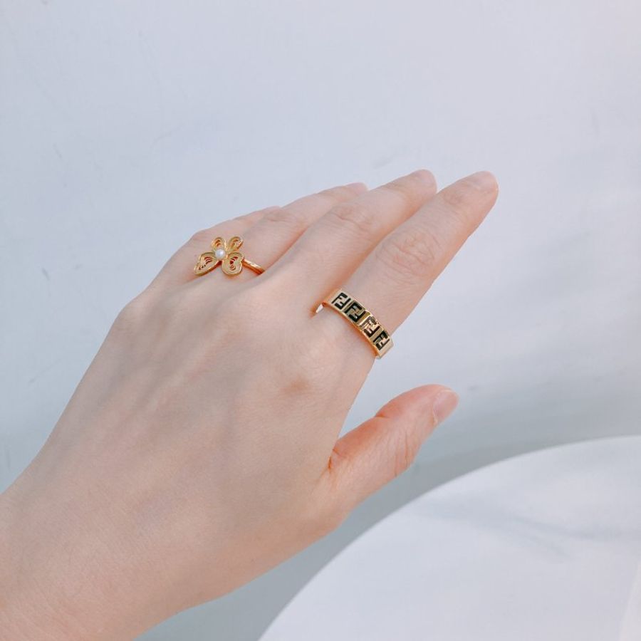 MS0751 Fendi 芬迪 經典老花紋 介指 54圈/中號 黑金色 Forever Fendi Ring Size M Black x GHW-5
