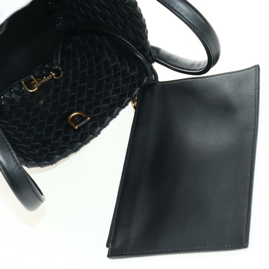 【日本直送】BOTTEGA VENETA INTRECCIATO 迷你 Cabas 手提包，黑色金色皮革，正品 am11875SM-9