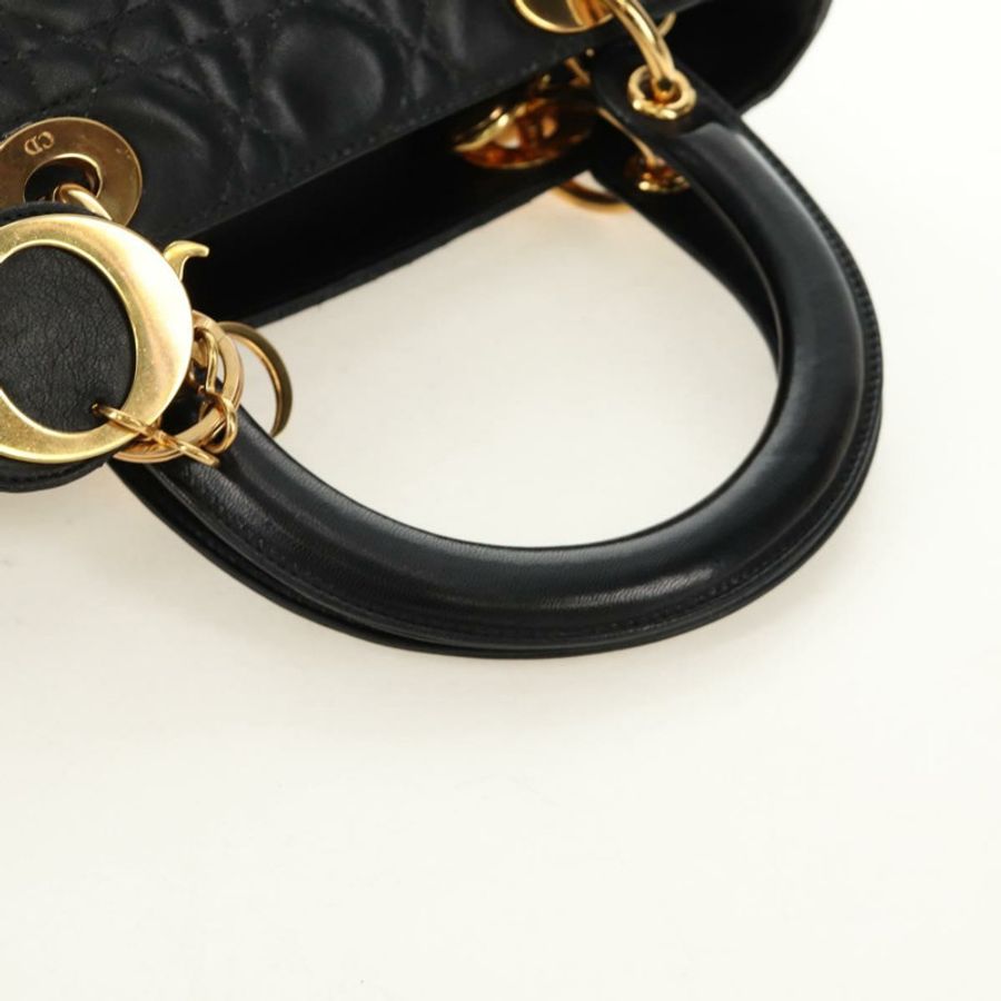 【日本直送】Christian Dior Canage Lady Dior 手提包，羊皮材質，黑色，金色，正品，貨號 185302M-6