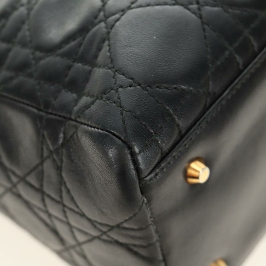 【日本直送】Christian Dior Canage Lady Dior 手提包，羊皮材質，黑色，金色，正品，貨號 185302M-7