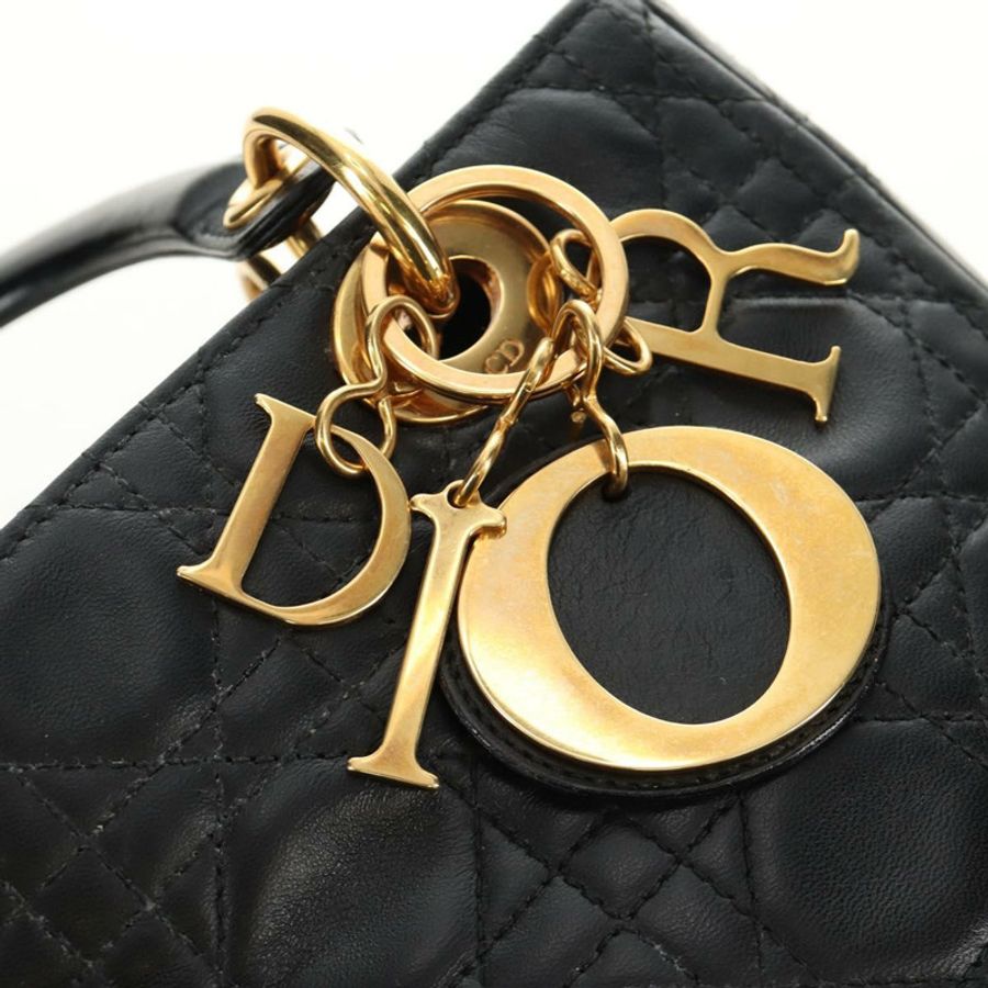 【日本直送】Christian Dior Canage Lady Dior 手提包，羊皮材質，黑色，金色，正品，貨號 185302M-8