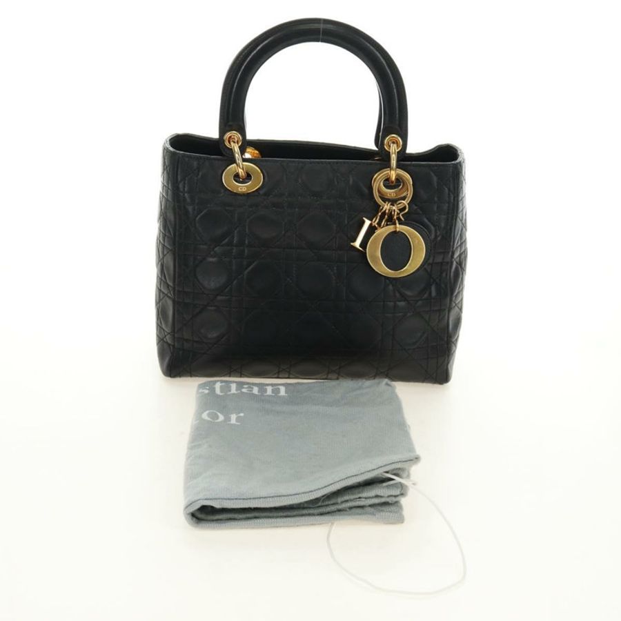 【日本直送】Christian Dior Canage Lady Dior 手提包，羊皮材質，黑色，金色，正品，貨號 185302M-11