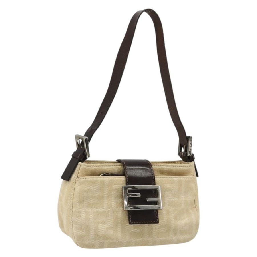 【日本直送】FENDI Zucca帆布Mamma Baguette肩背包 米色 銀色 正品 187318A-0
