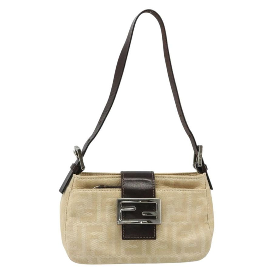 【日本直送】FENDI Zucca帆布Mamma Baguette肩背包 米色 銀色 正品 187318A-12