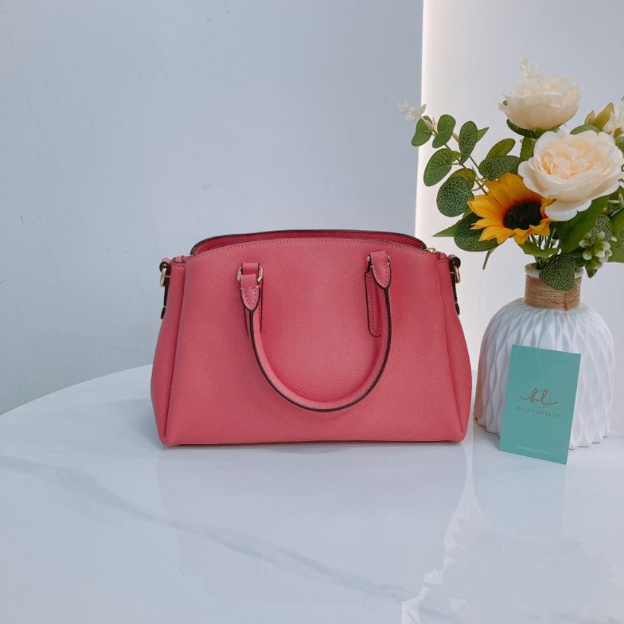 MS0763 Coach 蔻馳 手提 三用 斜背 硬牛皮 唇膏粉 金扣Sage Carryall Mini Calfskin Hot Pink x GHW-3
