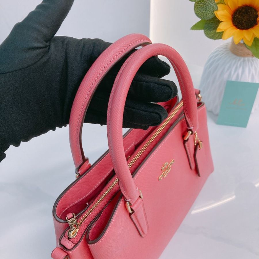 MS0763 Coach 蔻馳 手提 三用 斜背 硬牛皮 唇膏粉 金扣Sage Carryall Mini Calfskin Hot Pink x GHW-12