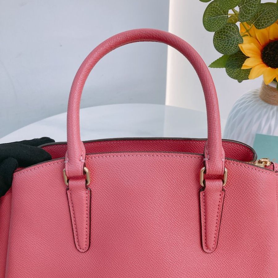 MS0763 Coach 蔻馳 手提 三用 斜背 硬牛皮 唇膏粉 金扣Sage Carryall Mini Calfskin Hot Pink x GHW-16