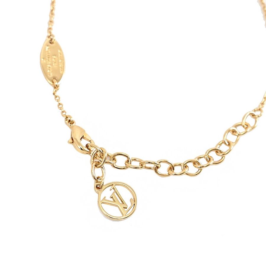近新✨ LV M00365 Louisette 經典刻印LOGO品牌花卉吊墜鎖骨項鍊(金)-8