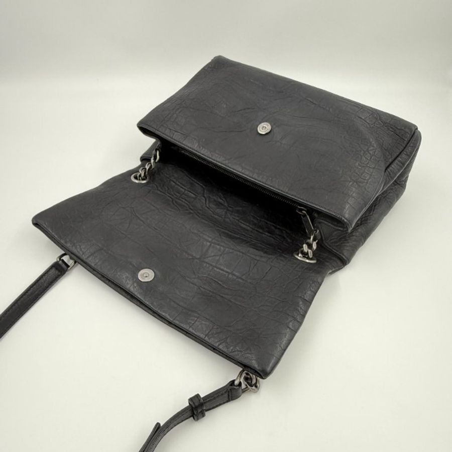Saint Laurent - YSL黑色鱷魚壓紋霧銀釦wwst hollywood斜背包-14