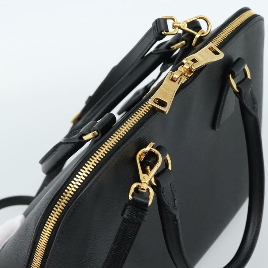 【日本直送】PRADA 手提包 Saffiano 皮革 2way 黑色金色 Auth 185952SAM-5