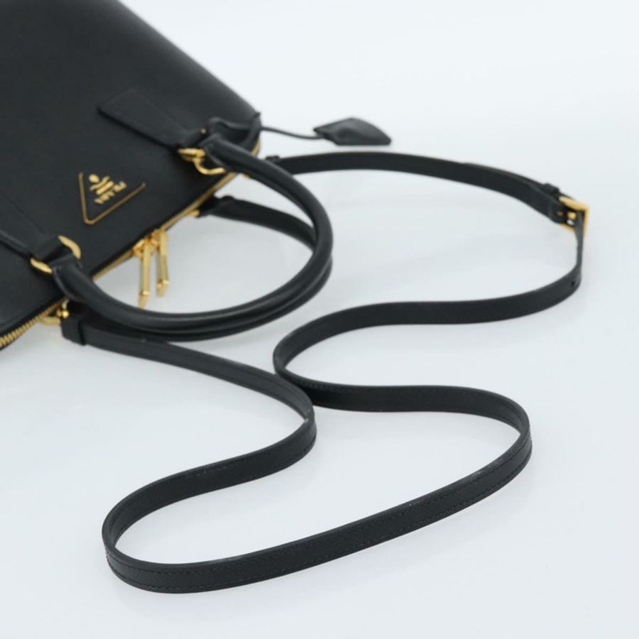 【日本直送】PRADA 手提包 Saffiano 皮革 2way 黑色金色 Auth 185952SAM-7