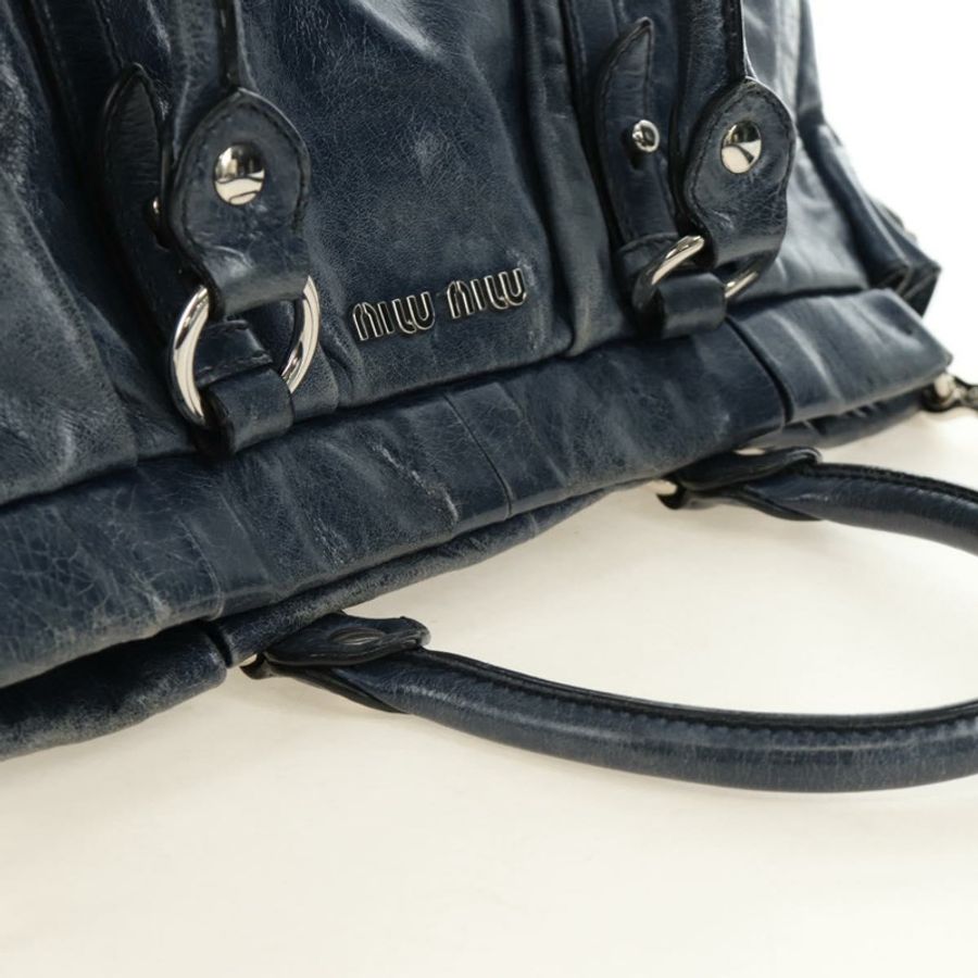 【日本直送】Miu Miu 手提包 皮革 兩用 海軍藍 銀色 正品 185583M-5