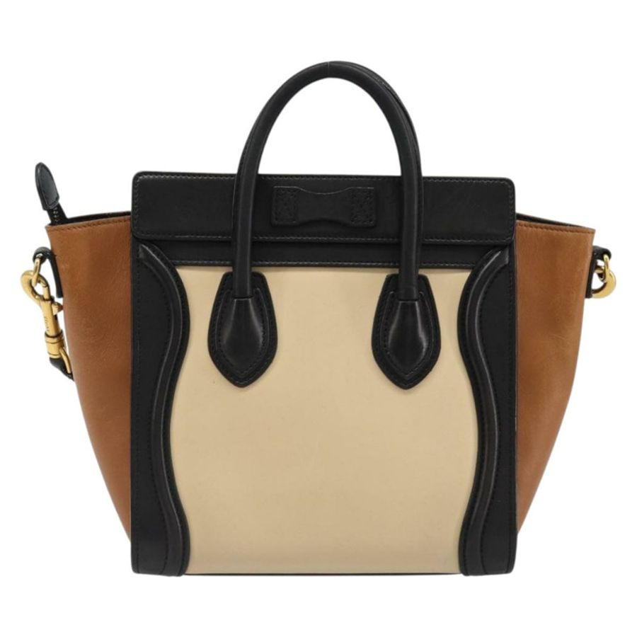 【日本直送】CELINE Luggage Nano Micro Mini 手提包 皮革 2way 米色 金色 Auth ka4812V-1