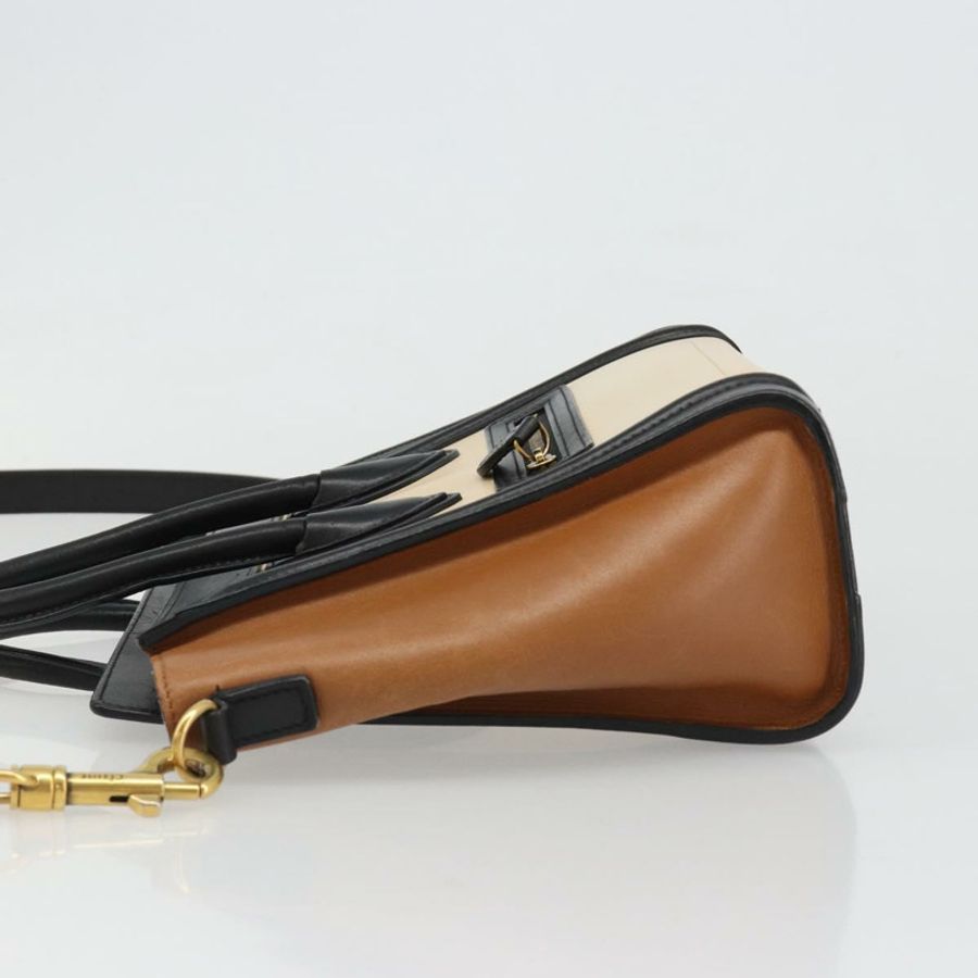 【日本直送】CELINE Luggage Nano Micro Mini 手提包 皮革 2way 米色 金色 Auth ka4812V-3
