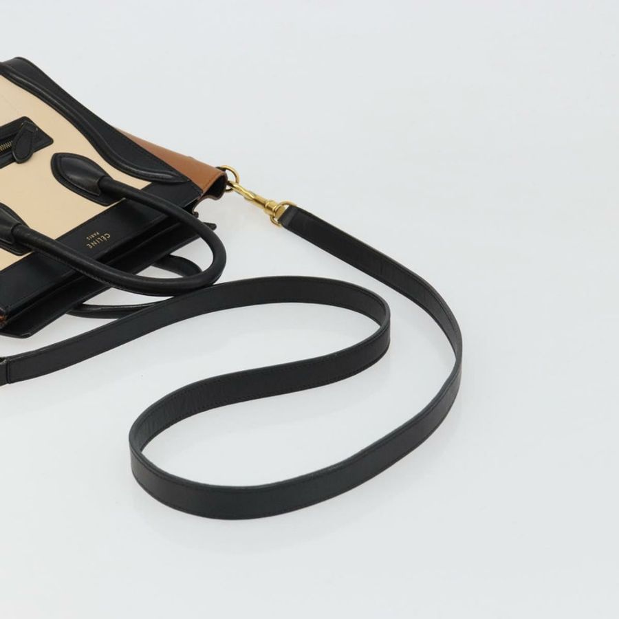 【日本直送】CELINE Luggage Nano Micro Mini 手提包 皮革 2way 米色 金色 Auth ka4812V-7