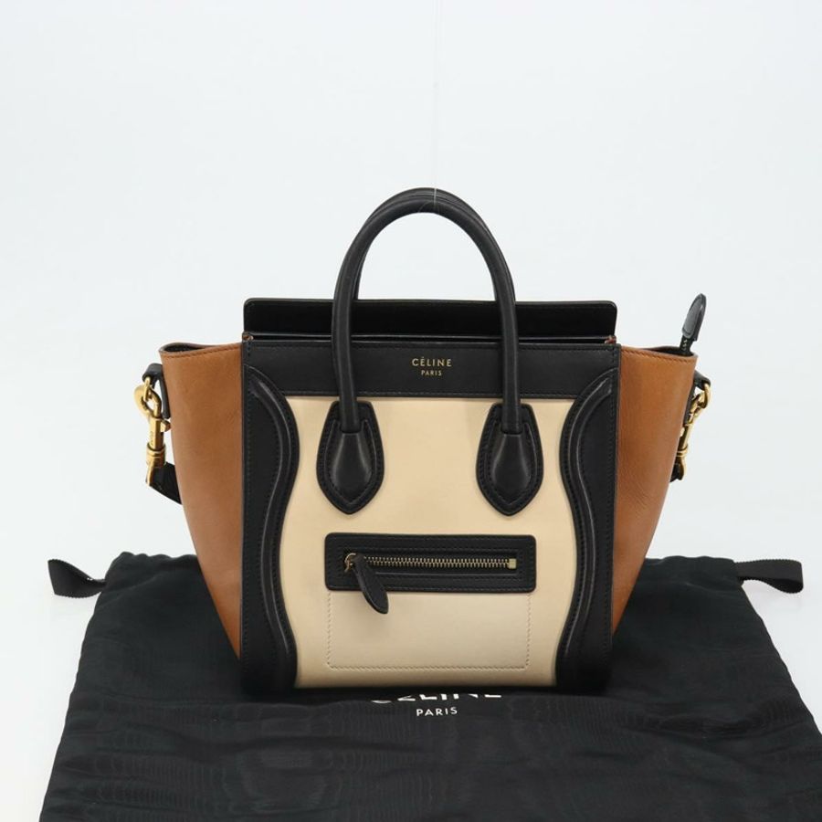 【日本直送】CELINE Luggage Nano Micro Mini 手提包 皮革 2way 米色 金色 Auth ka4812V-11