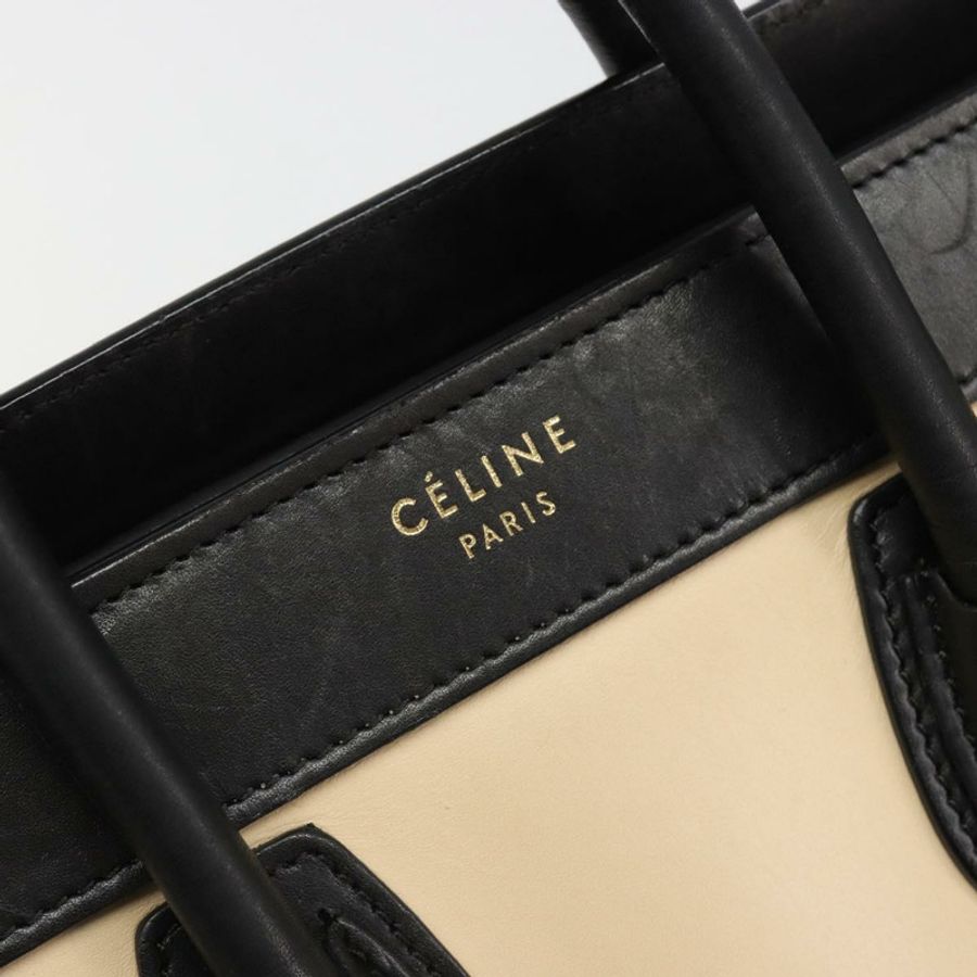 【日本直送】CELINE Luggage Nano Micro Mini 手提包 皮革 2way 米色 金色 Auth ka4812V-19
