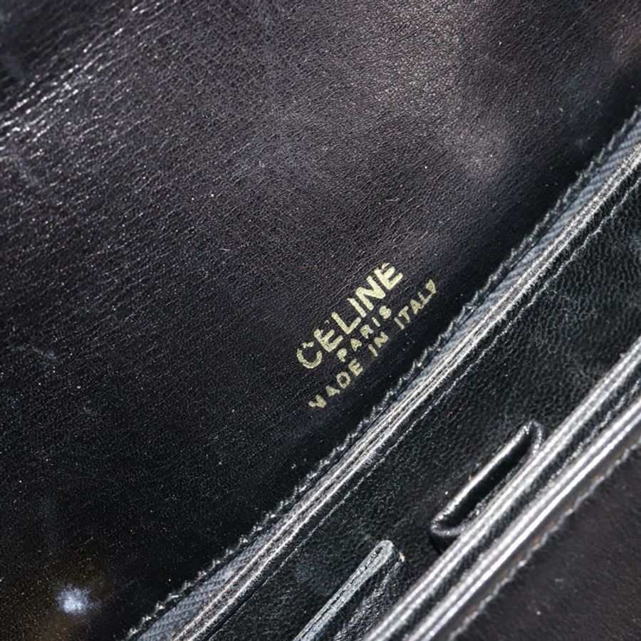 【日本直送】CELINE 馬車圖案肩包，皮革材質，金色/黑色，正品編號 185997A-9