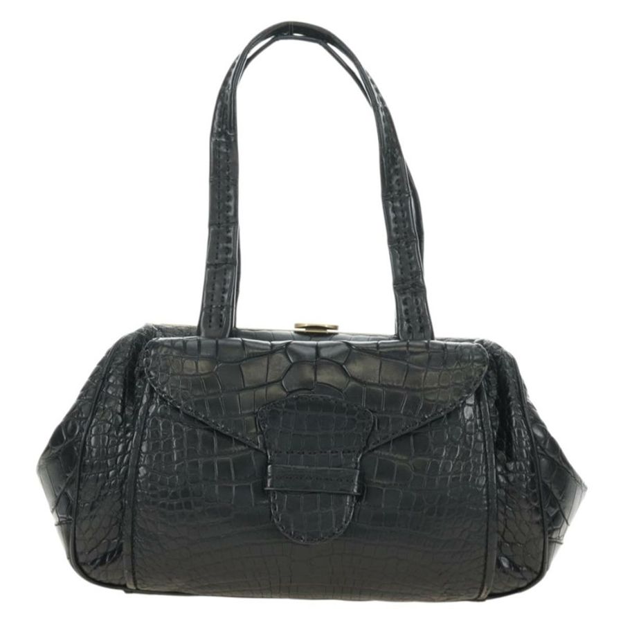 【日本直送】PRADA 鱷魚紋壓花黑色金色皮革手提包，正品編號 185588V-12