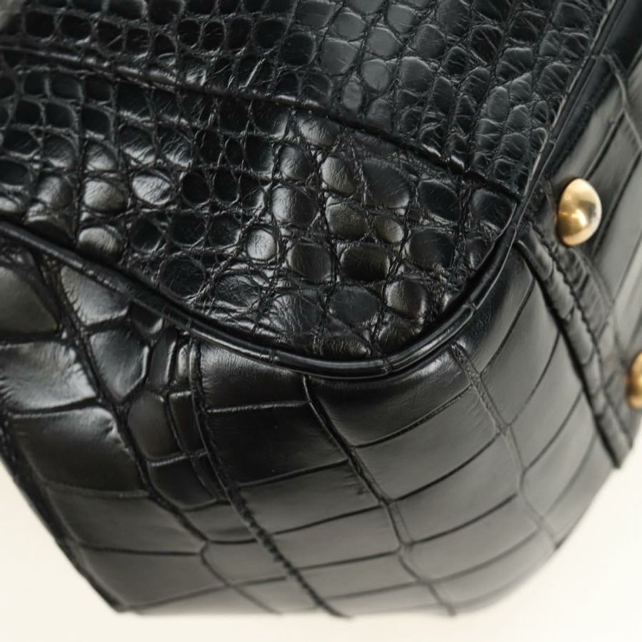 【日本直送】PRADA 鱷魚紋壓花黑色金色皮革手提包，正品編號 185588V-15