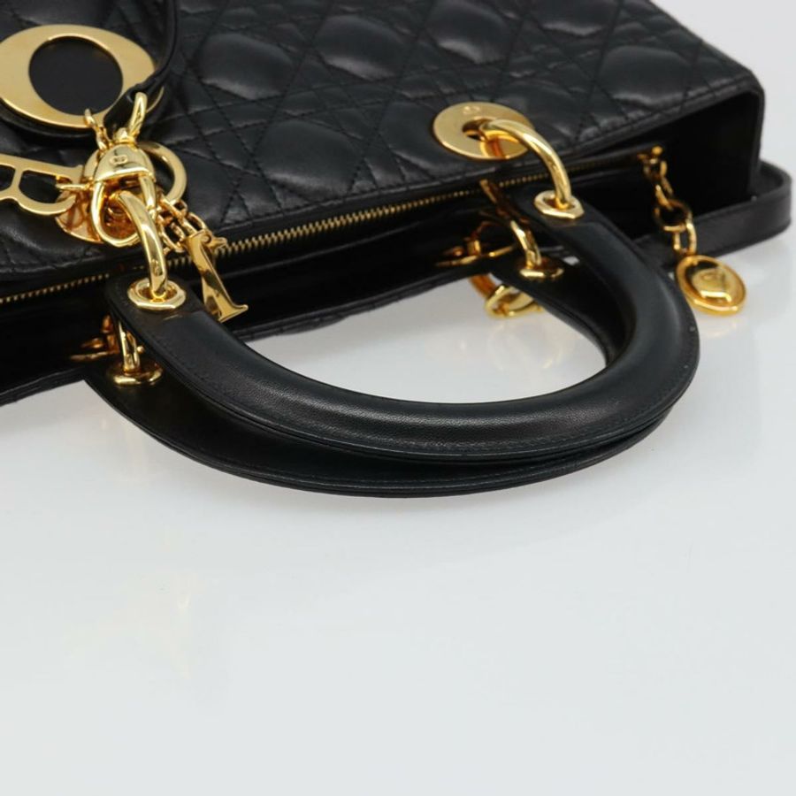 【日本直送】Christian Dior Lady Dior Canage 羊皮兩用包 黑色金色 正品 187084SAM-6