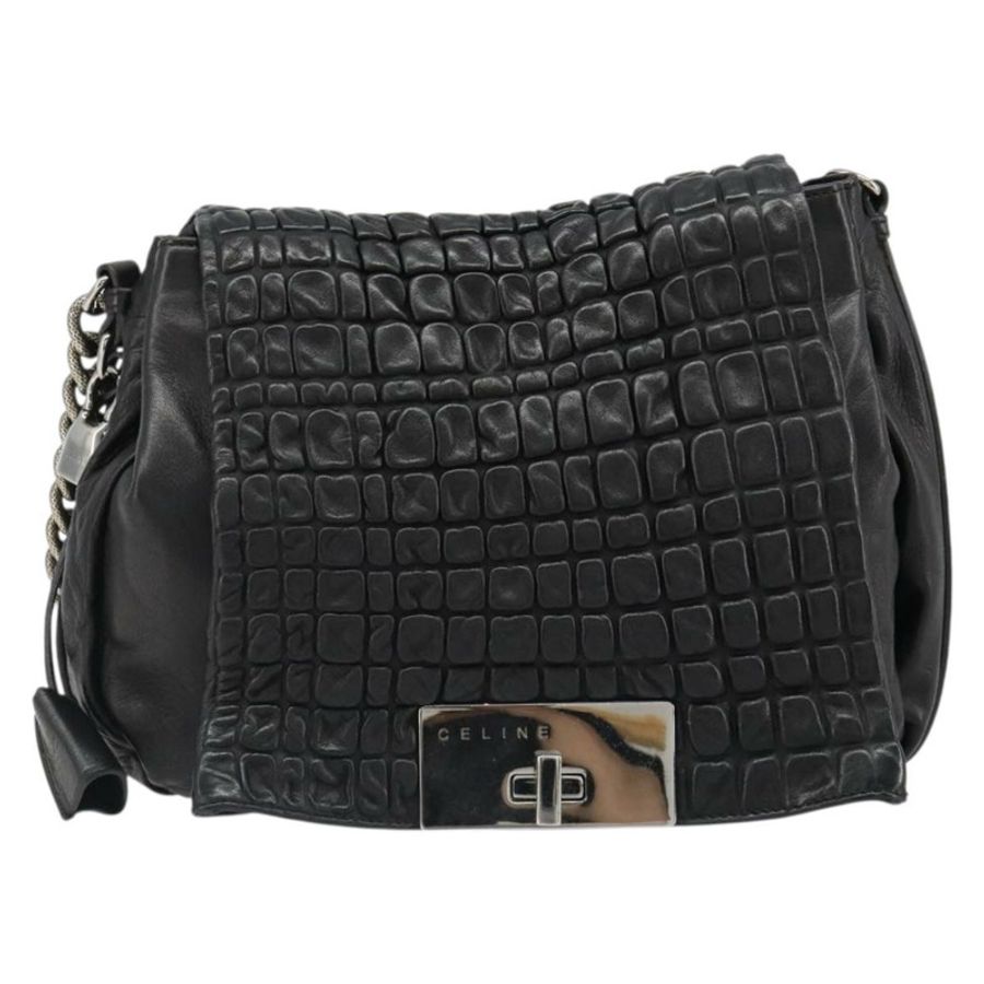 【日本直送】CELINE 鏈條單肩包 皮革 黑色 銀色 正品 187041SAV-12
