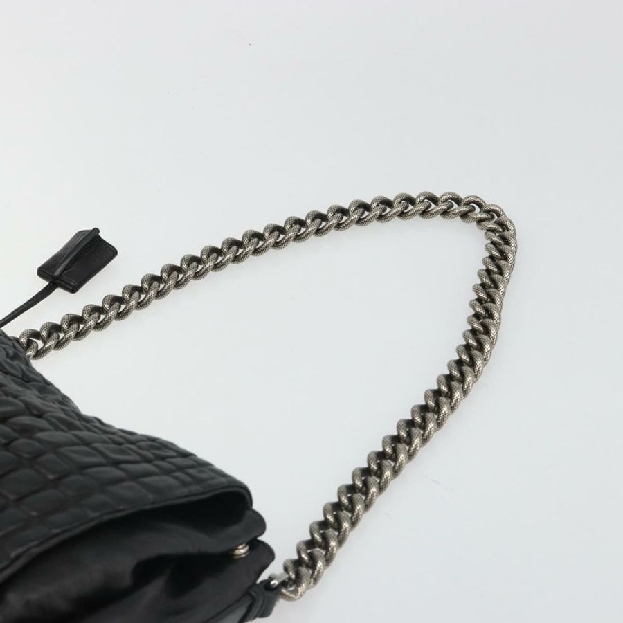 【日本直送】CELINE 鏈條單肩包 皮革 黑色 銀色 正品 187041SAV-13